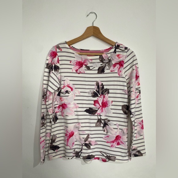 Joules Tops - Joules Floral and Striped Pattern Long Sleeve Top Size 8